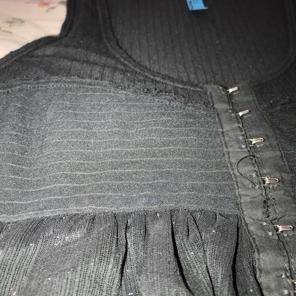 Free People GREY Peplum Tiered Shimmer Ruffle Top - Picture 5 of 8